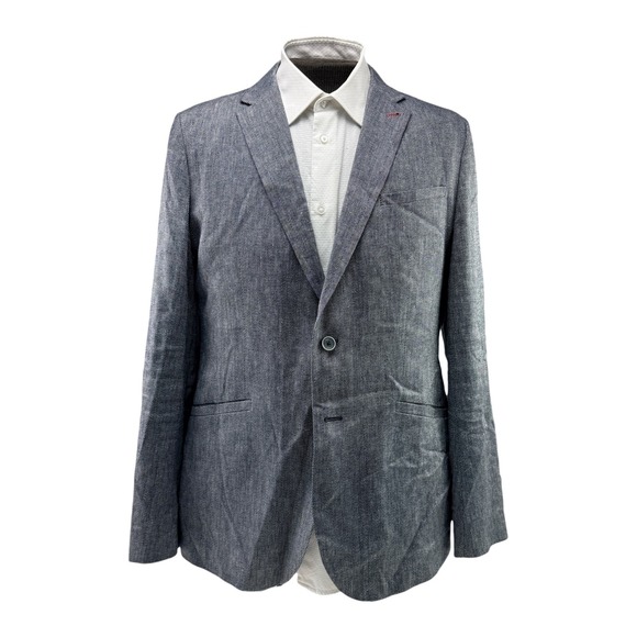 Ted Baker London Mens Linen Blend Blazer Blue 2 Button Single Vent Size 6 Tall